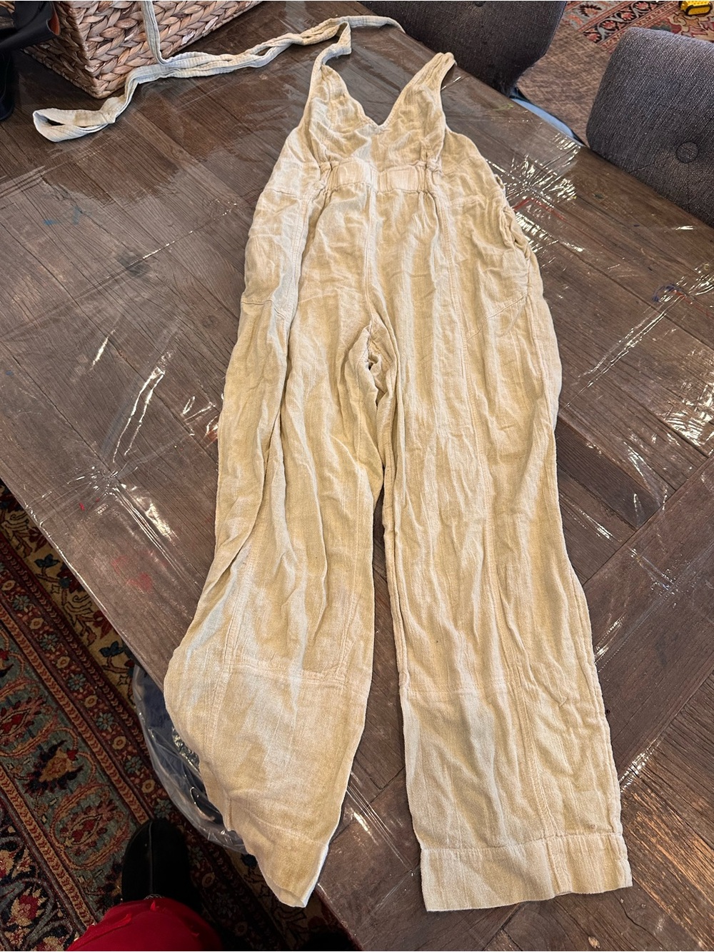 Free People Cream Linen Wide-Leg Jumpsuit